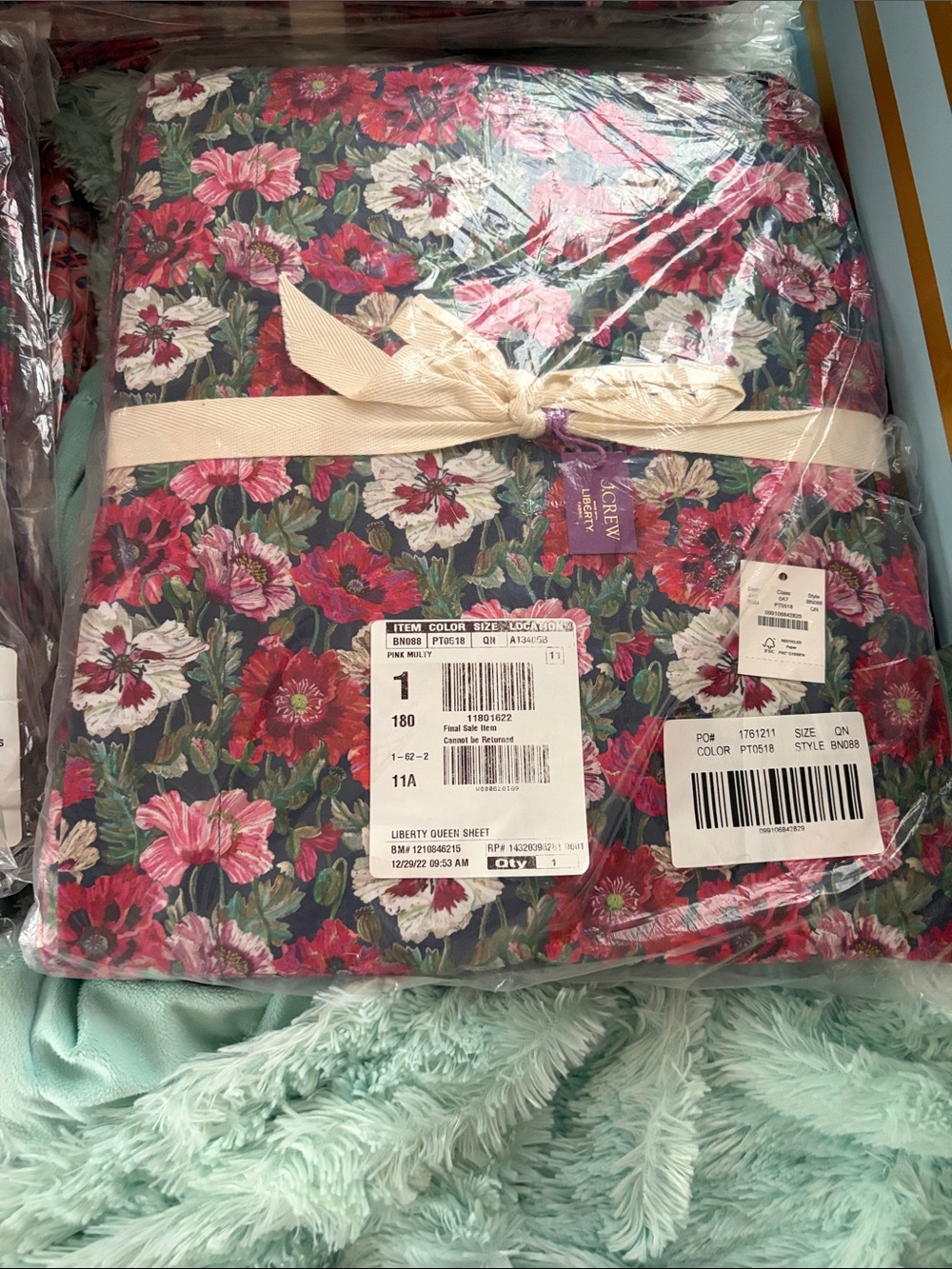liberty Floral Queen Sheet Set in Green, Pink and Red